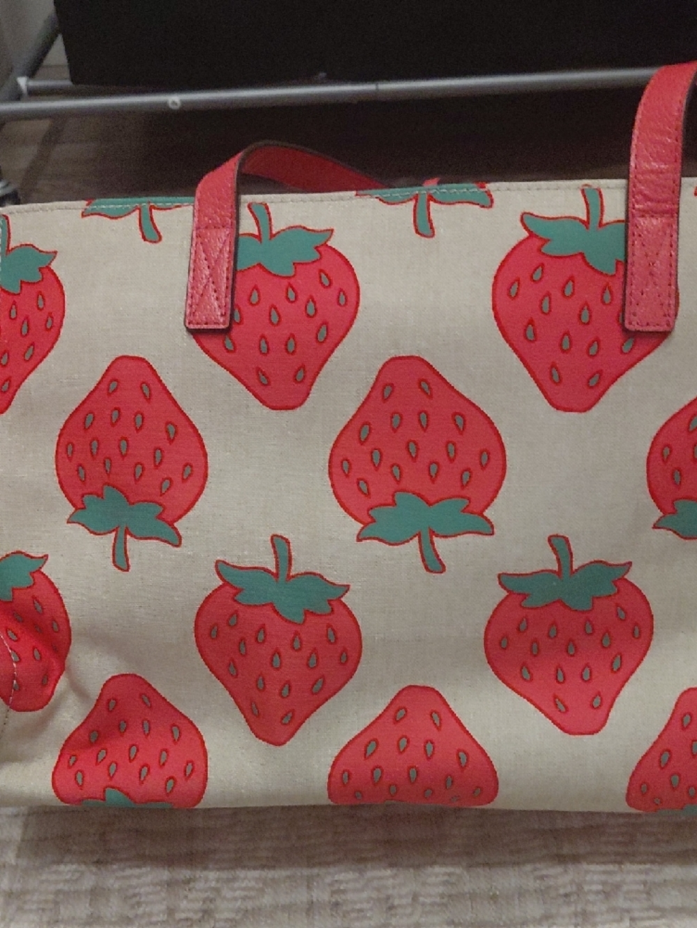 kate spade Strawberry Print Tote in Red and Green on Cream - Picture 3 of 3